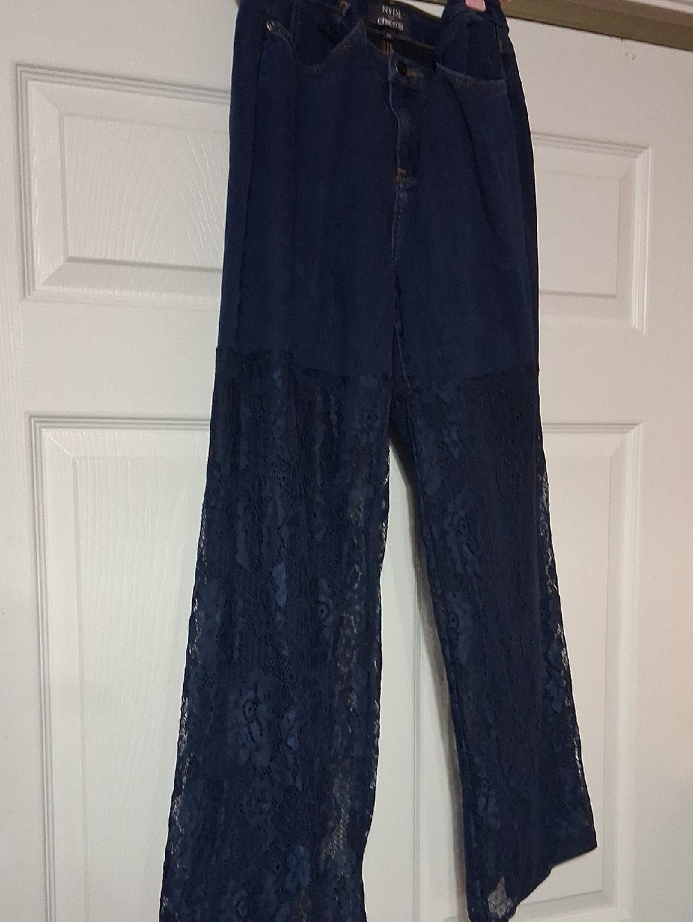 NYDJ Dark Blue Embellished Lace  Denim Jeans with Contrast Stitching sz 12 $38